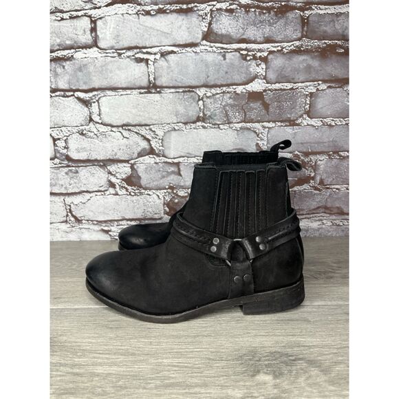 AllSaints Italy Black Leather Harness Ankle Chelsea Boots Women’s 37EU/6.5M US - Picture 11 of 16